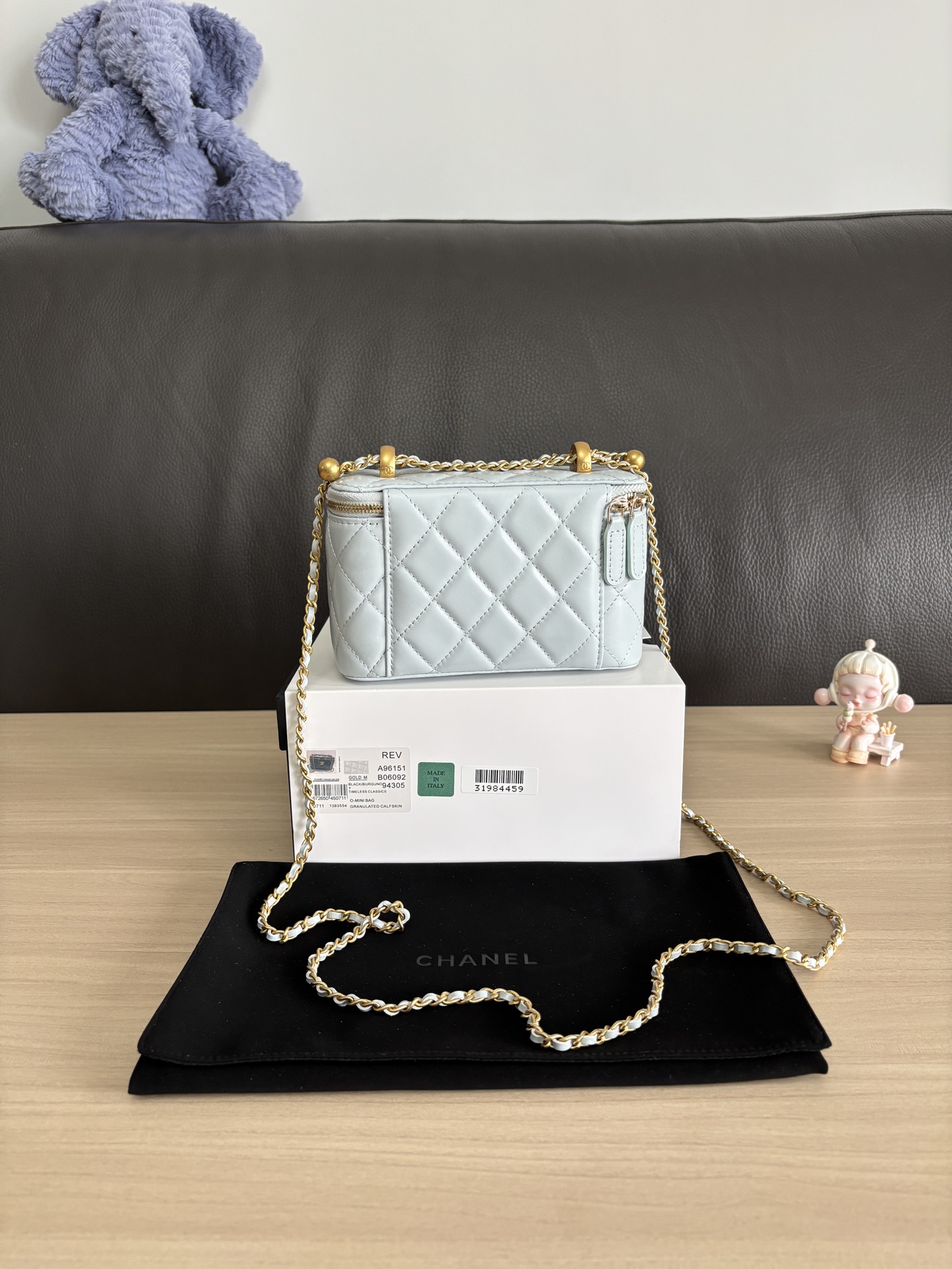 Chanel Vanity Case Bag, 17cm, Light Blue Leather with Golden Chain 3 i1748312831312 9320 0 2