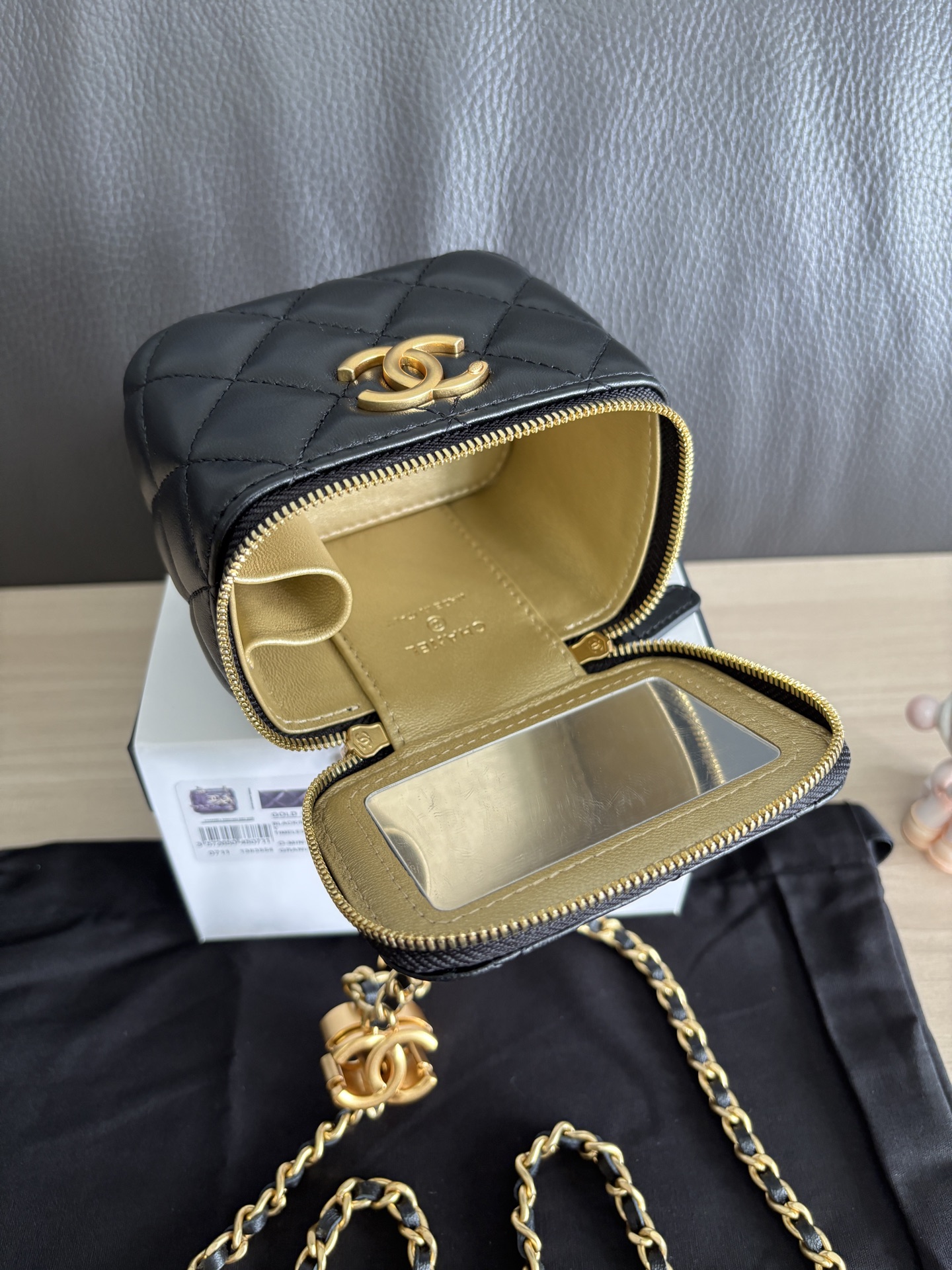 Chanel Lambskin Vanity Bag with Chain, Classic Double CC Clasp, Black 8 i1754542376843 5218 0 7