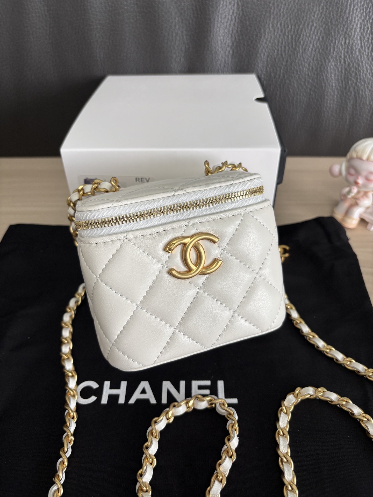 Chanel Lambskin Quilted Cosmetic Box with Chain Strap, 12 cm 7 i1755235116393 3246 0 5