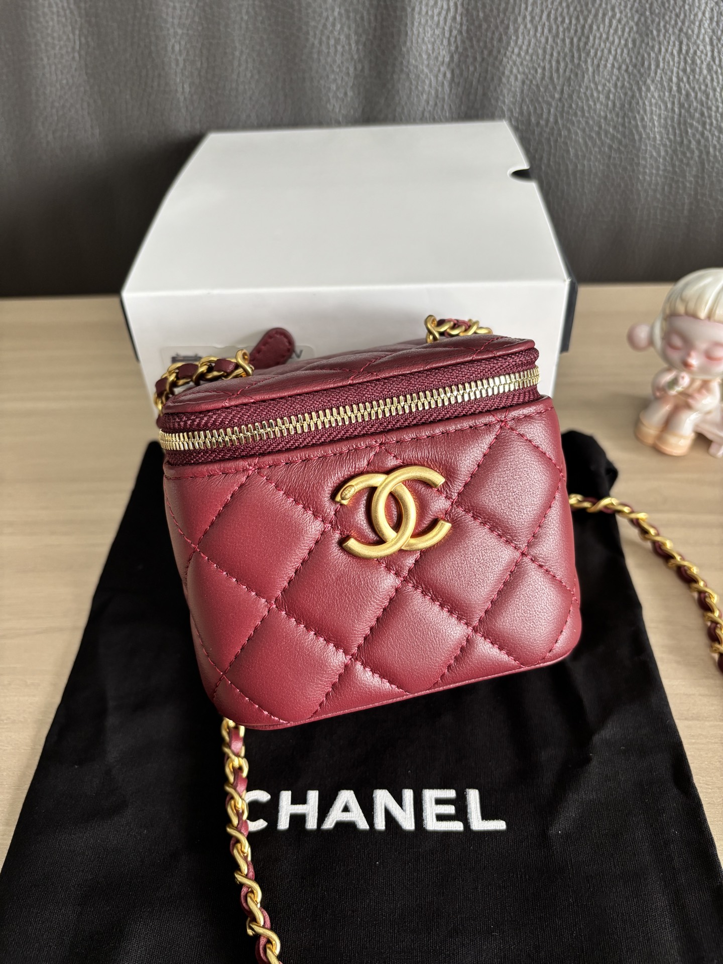 Chanel Lambskin Leather Vanity Bag with Chain, Maroon 7 i1755410357066 4580 0 5