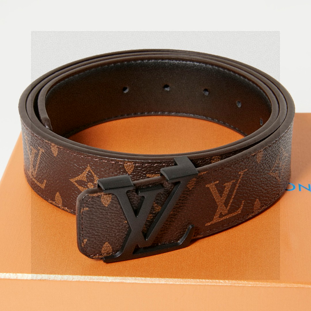 Louis Vuitton Brown Monogram Belt With Black Buckle, 4cm Width, 120cm Length
