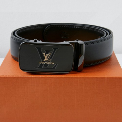 Louis Vuitton Black Leather Belt with Matte Automatic Buckle - Classic Style 1 Louis Vuitton Black Leather Belt with Matte Automatic Buckle - Classic Style