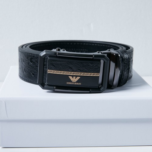 Giorgio Armani Men's Ostrich Leather Belt - Black Designer Belt 32 Giorgio Armani Men's Ostrich Leather Belt - Black Designer Belt