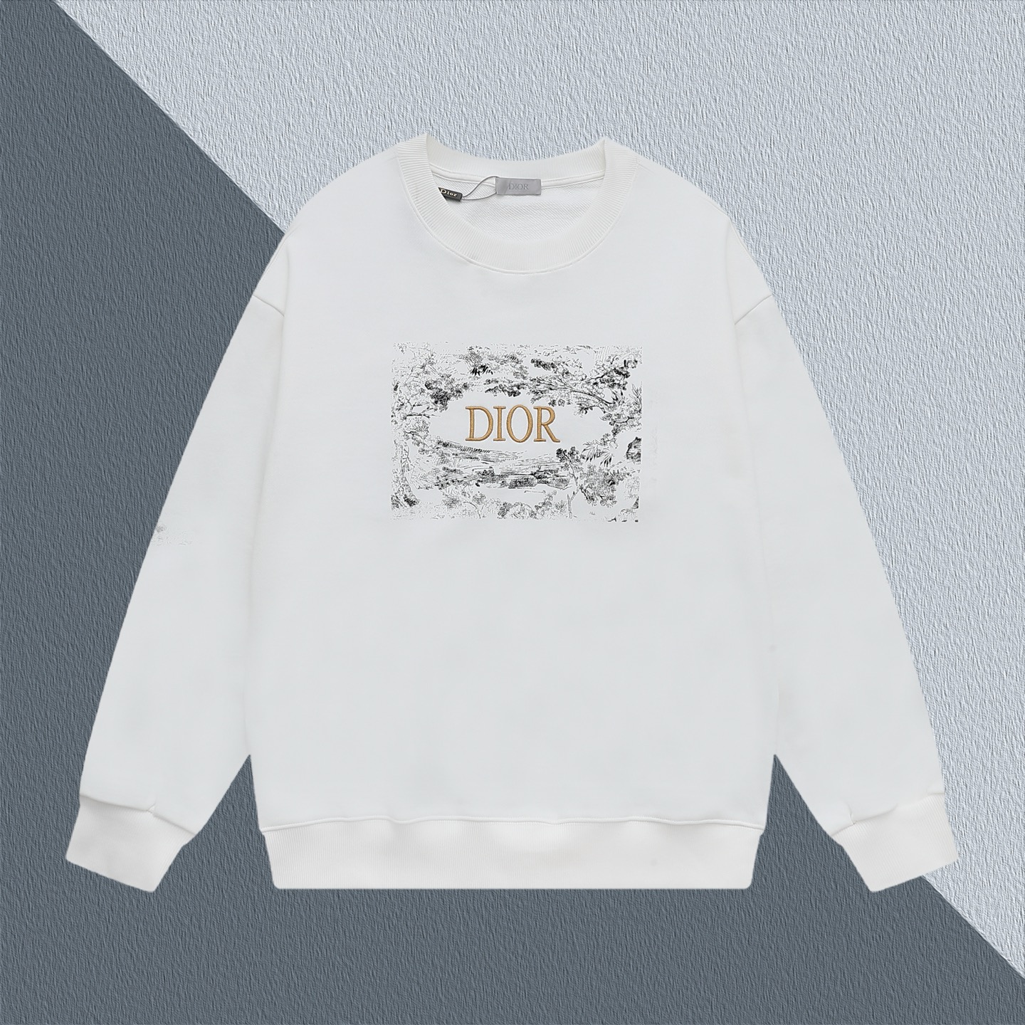 Dior Embroidered Cotton-Blend Sweatshirt, Classic Crew Neck Pullover for Men Women