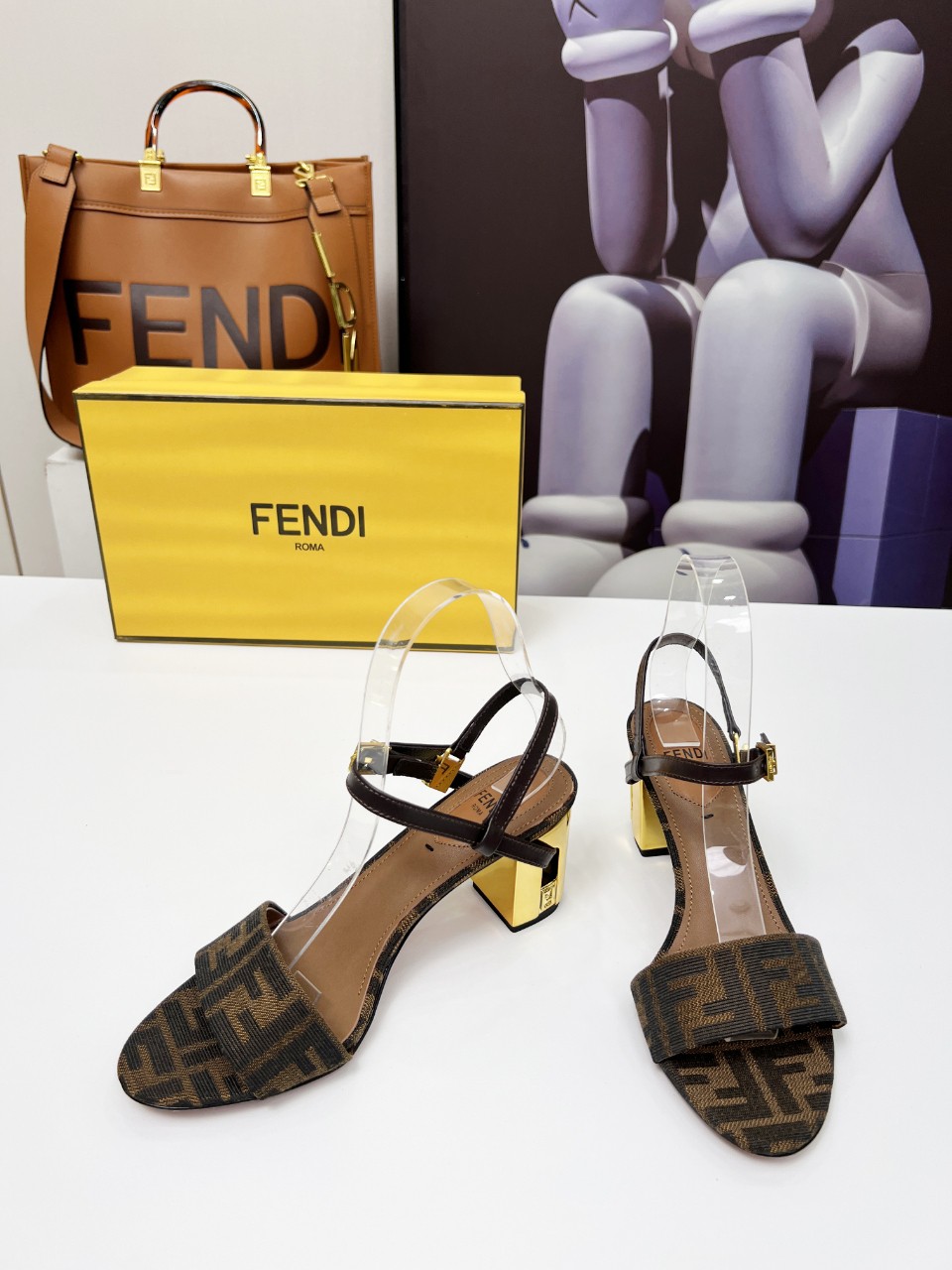 Fendi Delfina Show Sandals with FF Logo and Gold Heel Detail 7 a1742799745655 0314