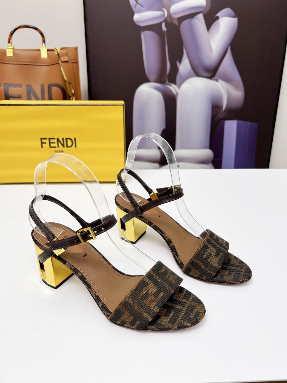 Fendi Delfina Show Sandals with FF Logo and Gold Heel Detail 3 a1742799747312 5160