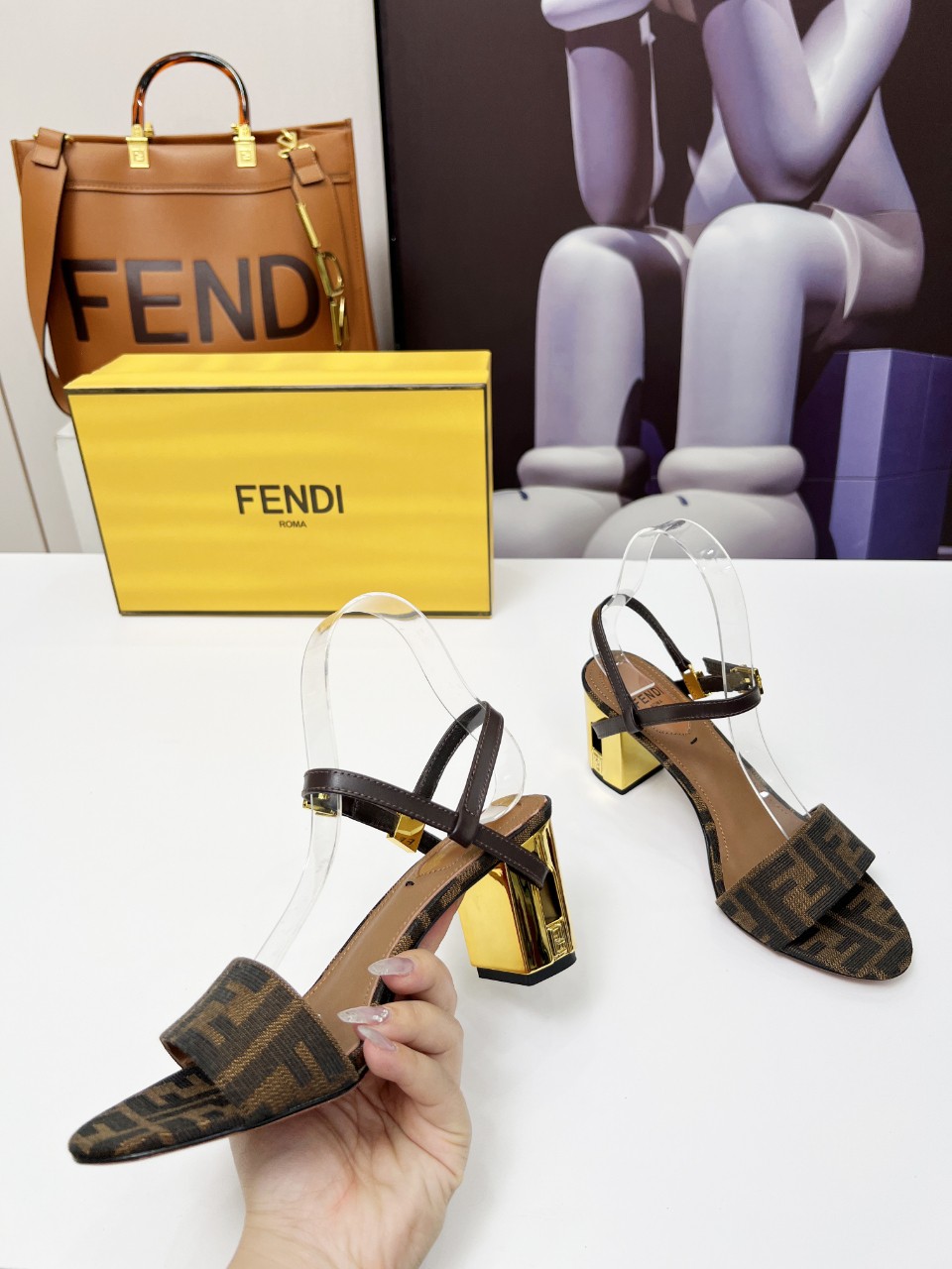 Fendi Delfina Show Sandals with FF Logo and Gold Heel Detail 9 a1742799747315 6357