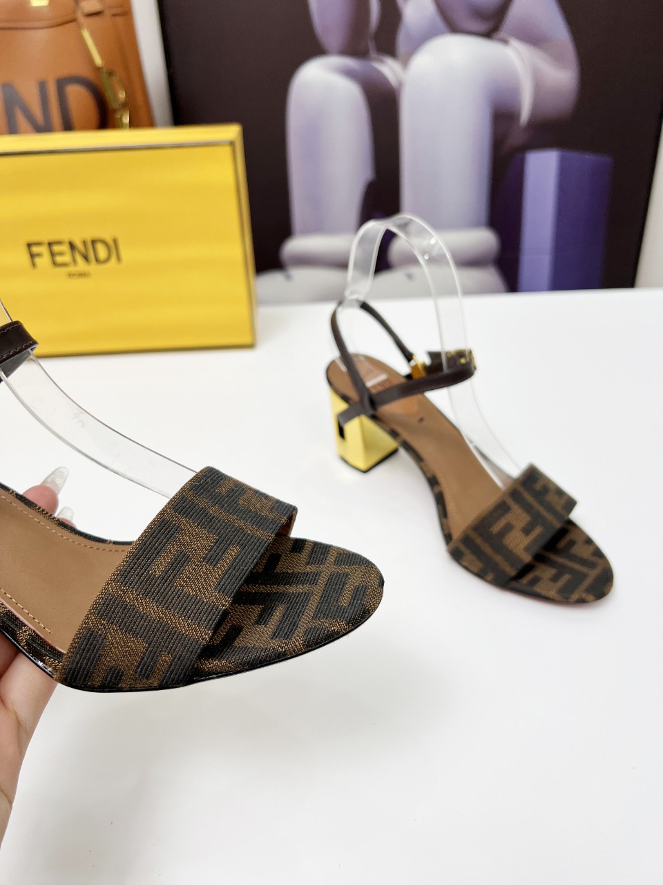 Fendi Delfina Show Sandals with FF Logo and Gold Heel Detail 10 a1742799757536 6315