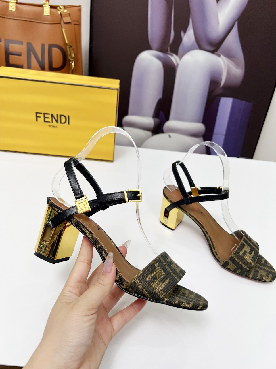 Fendi Women's Delfina Round Toe Sandals with FF Logo & Leather Details 1 Fendi Women's Delfina Round Toe Sandals with FF Logo & Leather Details