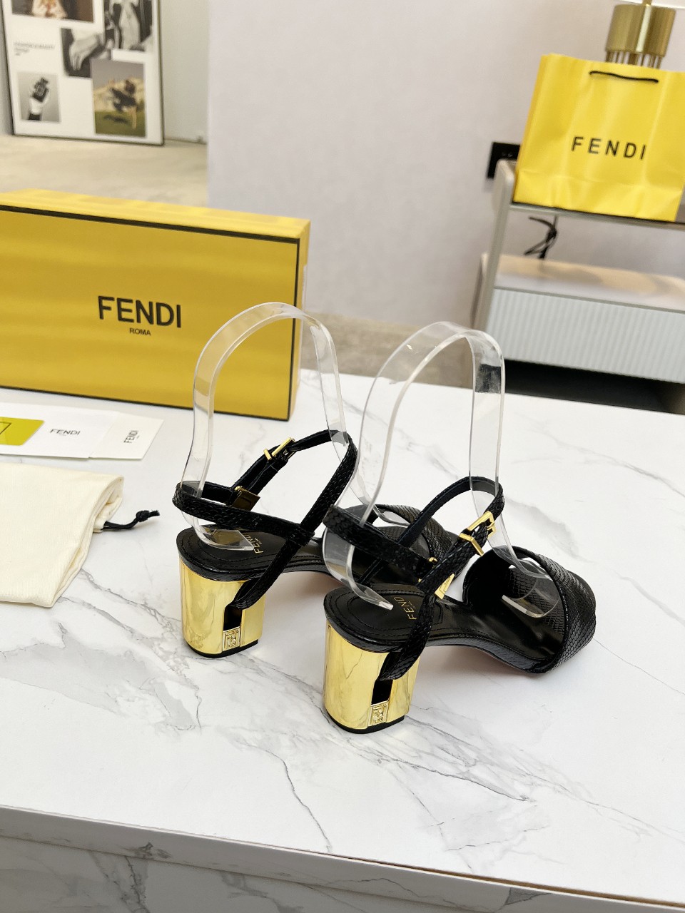 Fendi Delfina Heeled Sandals - Black Leather with FF Logo Detail 6 a1743334882665 8671