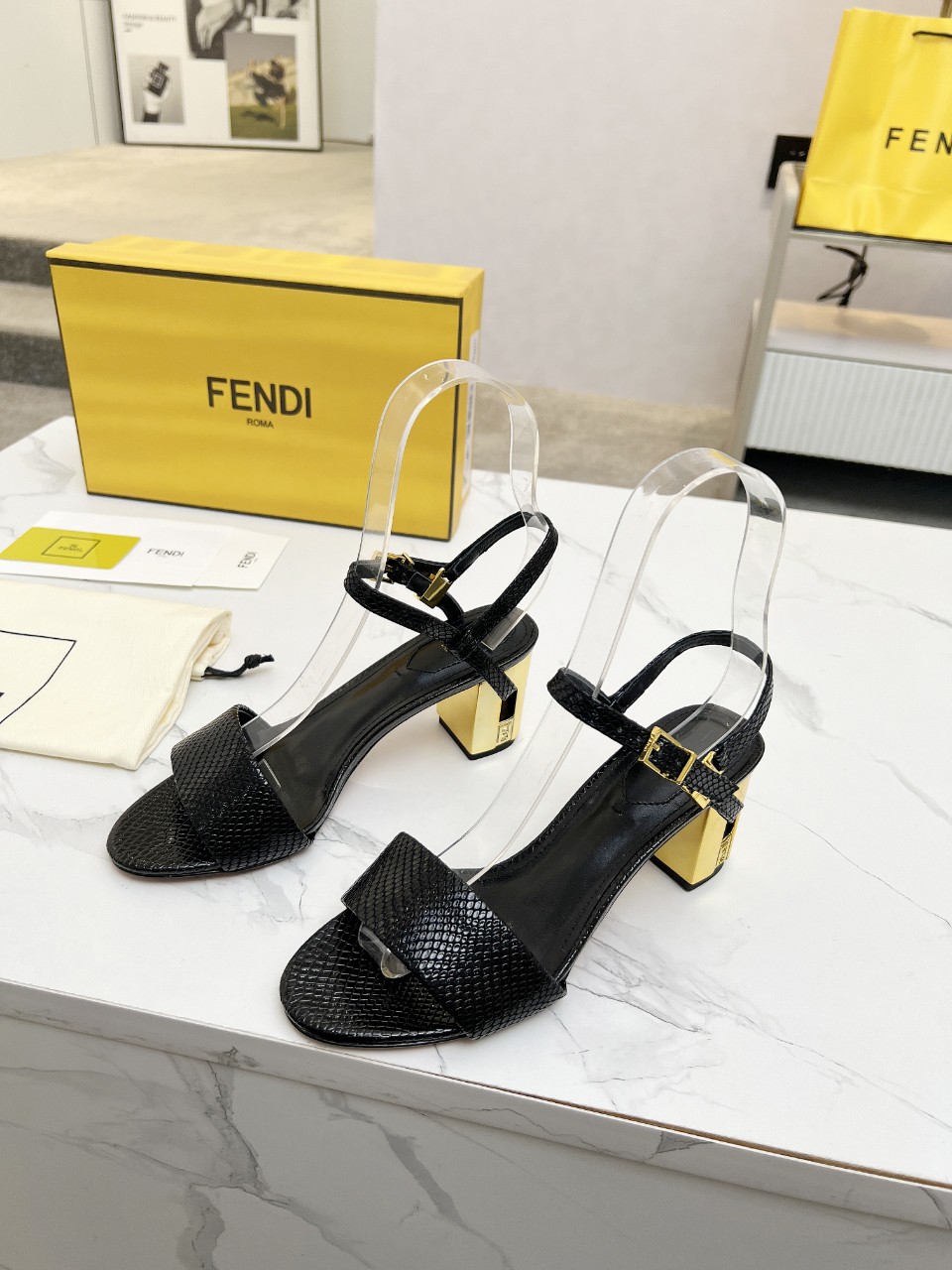 Fendi Delfina Heeled Sandals - Black Leather with FF Logo Detail 3 a1743334883922 3650