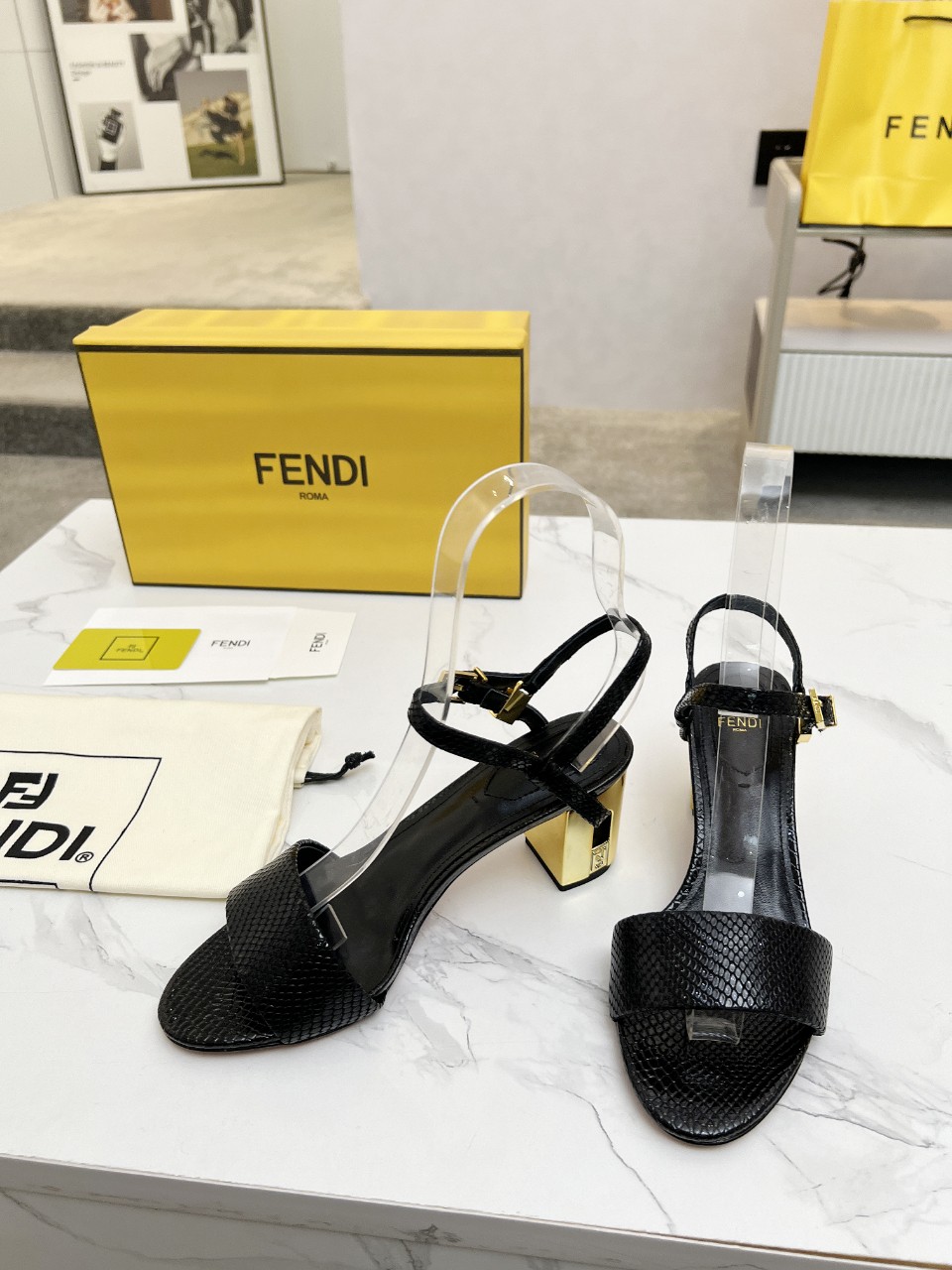 Fendi Delfina Heeled Sandals - Black Leather with FF Logo Detail 8 a1743334883927 6287