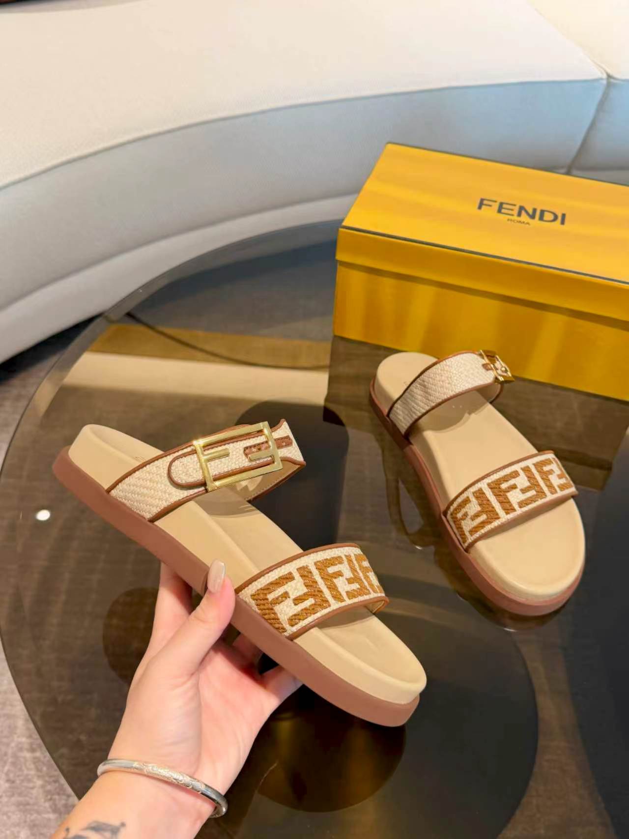 Fendi Feel Two-Strap Sandals