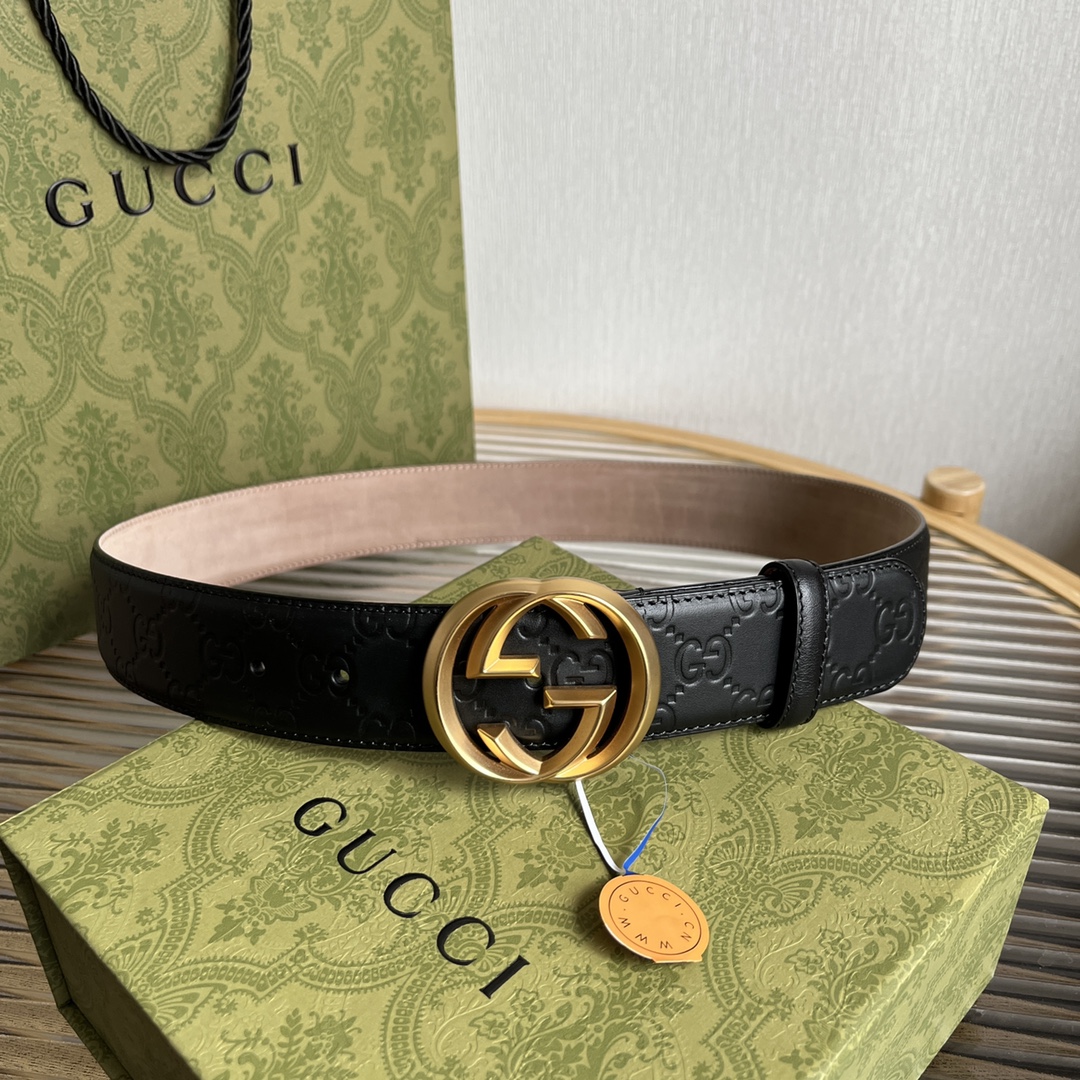 GUCCI專櫃最新升华版本寬度38毫米進口小牛皮壓花衬托稀缺的原廠意大利樹膏皮搭配做工精緻的GG扣專供海