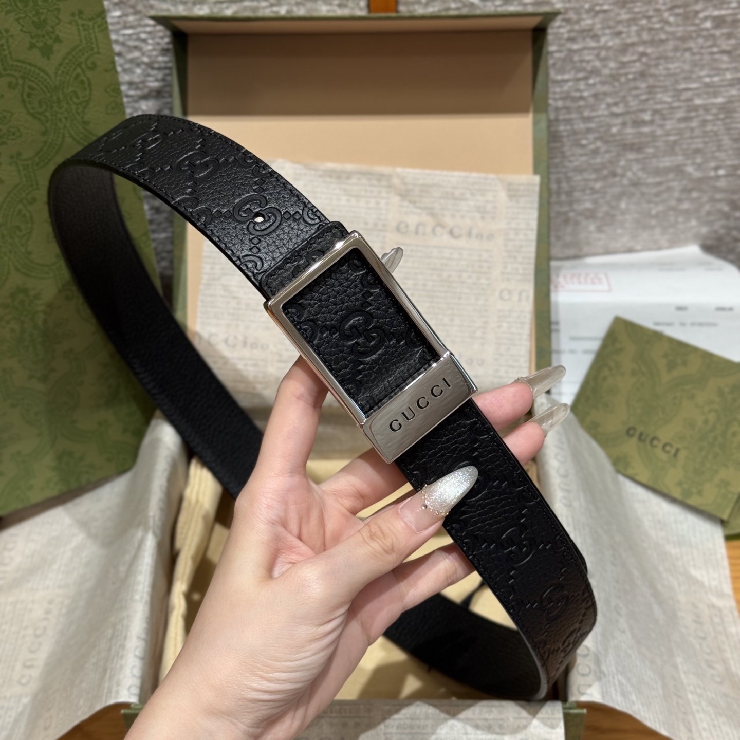 G家🤔顶級原單 原版復刻出品 寬度3.5  於經典之中融入新意 带身进口荔枝饰有双G标识 原厂荔枝纹牛皮