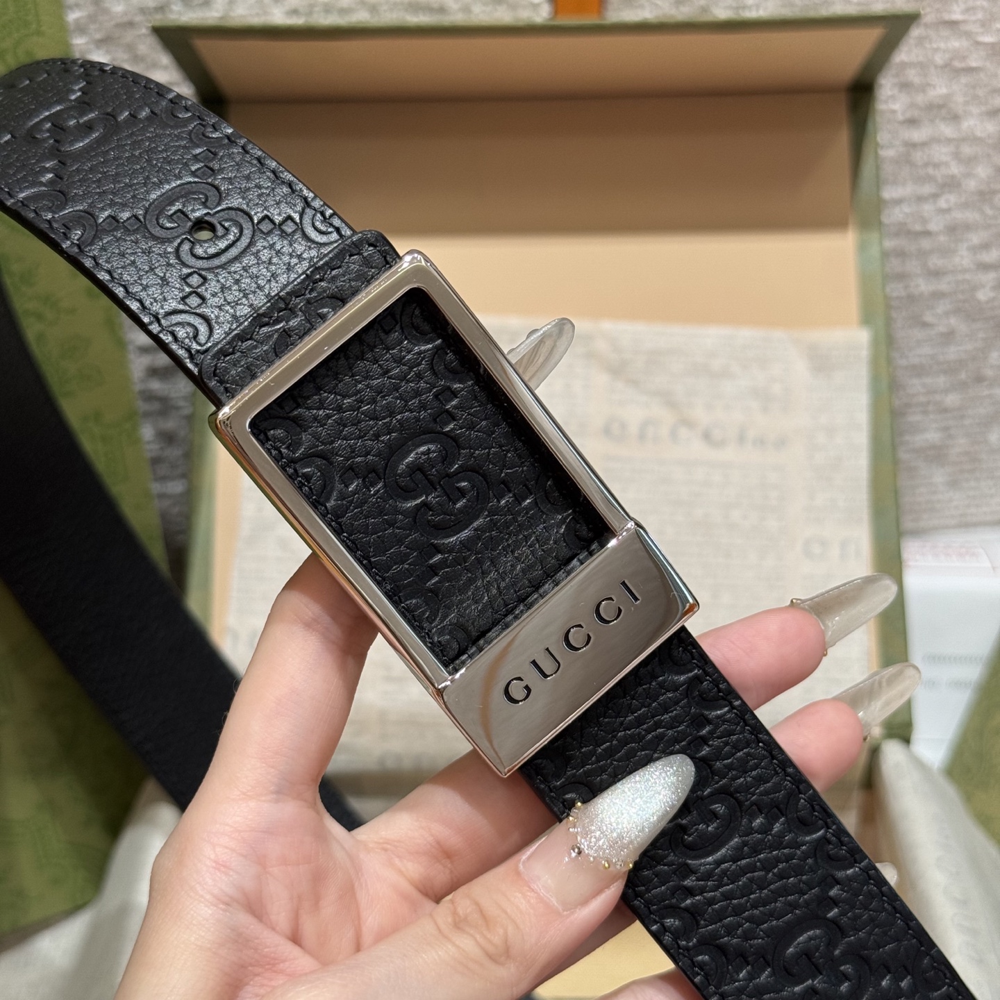 G家🤔顶級原單 原版復刻出品 寬度3.5  於經典之中融入新意 带身进口荔枝饰有双G标识 原厂荔枝纹牛皮