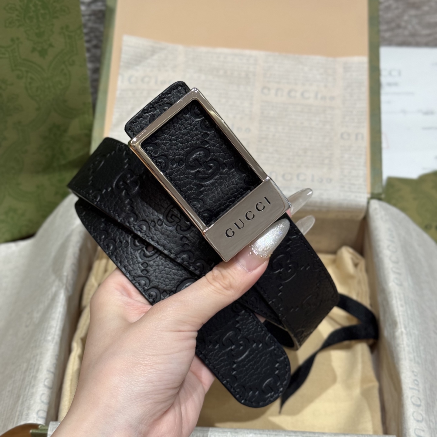G家🤔顶級原單 原版復刻出品 寬度3.5  於經典之中融入新意 带身进口荔枝饰有双G标识 原厂荔枝纹牛皮