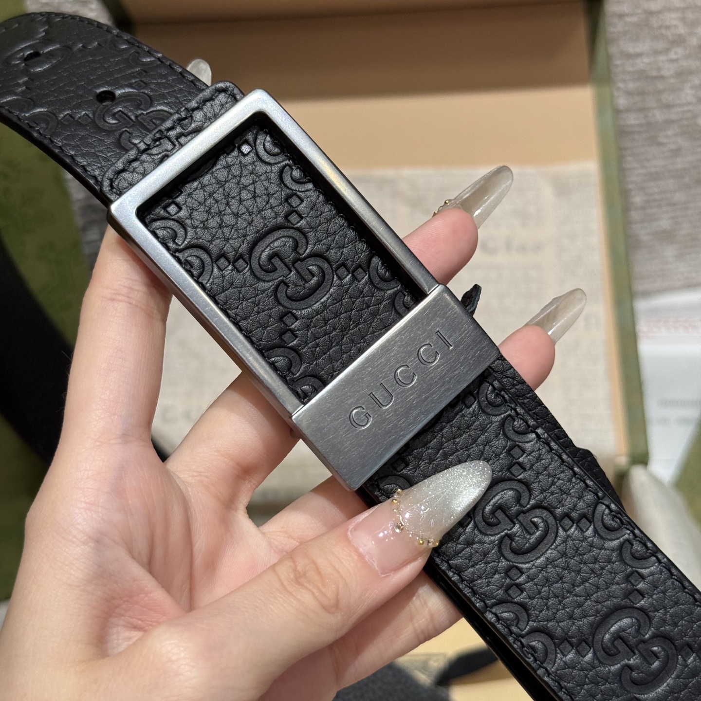 G家🤔顶級原單 原版復刻出品 寬度3.5  於經典之中融入新意 带身进口荔枝饰有双G标识 原厂荔枝纹牛皮
