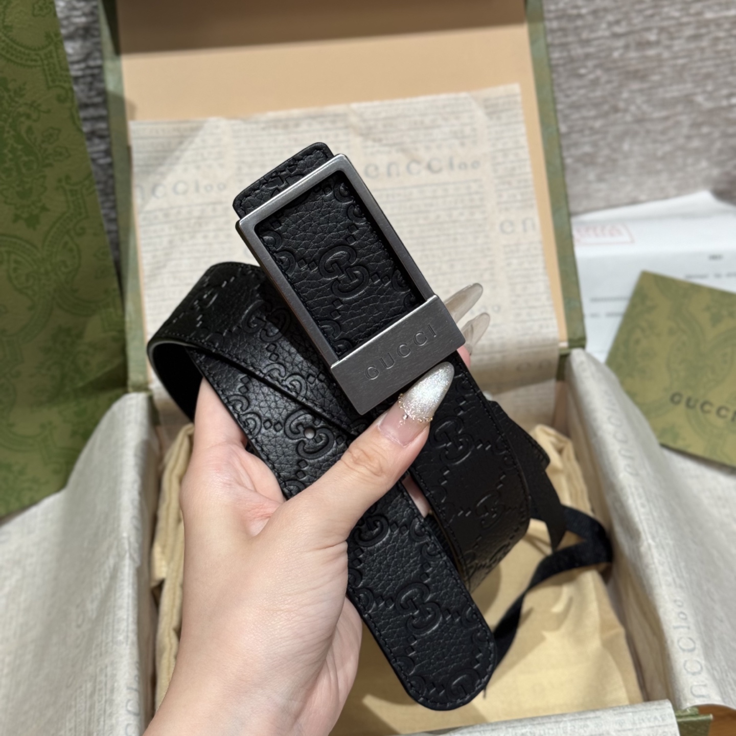 G家🤔顶級原單 原版復刻出品 寬度3.5  於經典之中融入新意 带身进口荔枝饰有双G标识 原厂荔枝纹牛皮