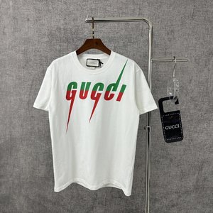 New Gucci Clothing T-Shirt Best Replica New Style Black White Printing Cotton Knitted Knitting Spring Collection Short Sleeve