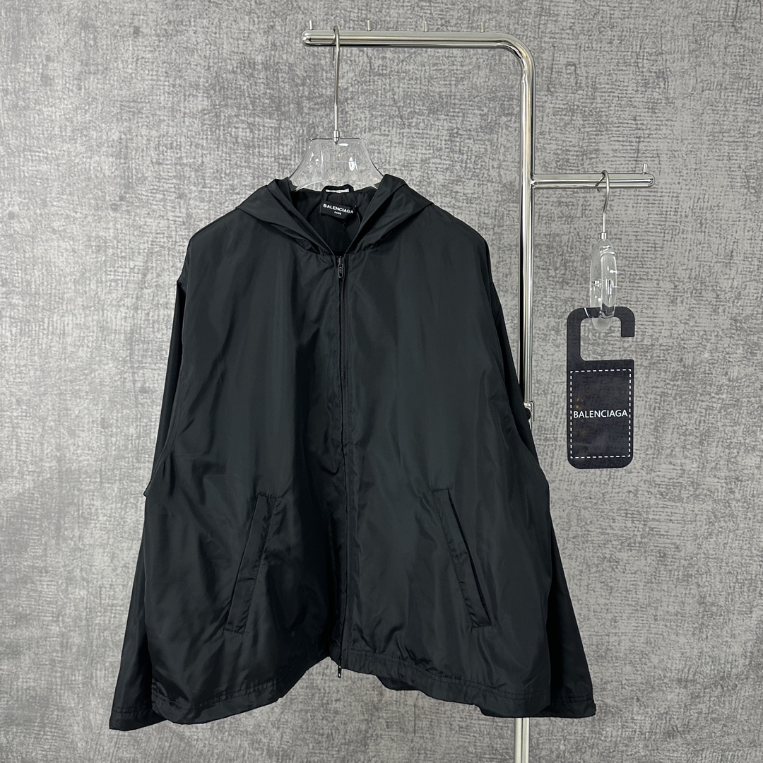 Balenciaga Clothing Coats & Jackets Windbreaker Black Green Grey White Embroidery Unisex Poplin Fabric Hooded Top