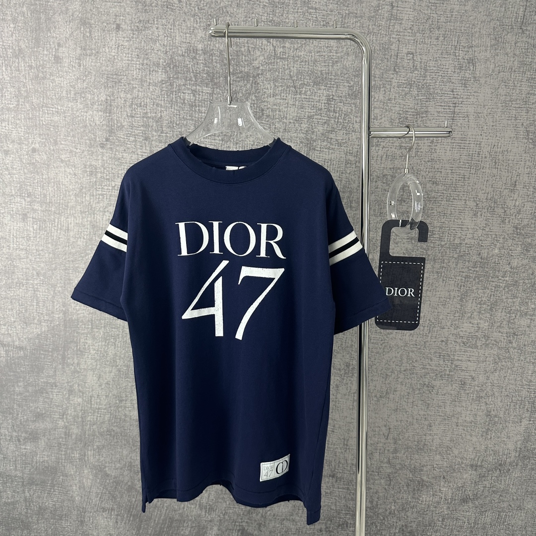 Dior New
 Clothing T-Shirt Blue Dark Light White Printing Unisex Cotton Knitting Spring/Summer Collection Fashion Short Sleeve