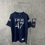 Dior Clothing T-Shirt Blue Dark Light White Printing Unisex Cotton Knitting Spring/Summer Collection Fashion Short Sleeve