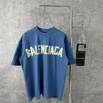 Balenciaga Clothing T-Shirt Black Blue White Printing Unisex Knitting Vintage Short Sleeve