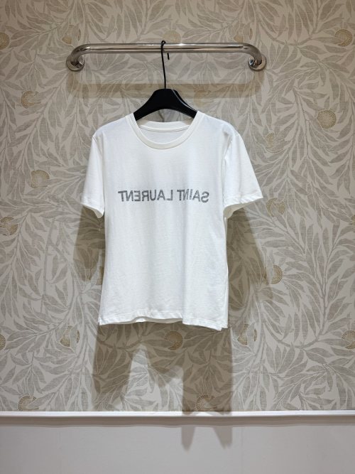 Saint Laurent Reversed Logo Tee - Classic White Cotton T-Shirt for Women 1 Saint Laurent Reversed Logo Tee - Classic White Cotton T-Shirt for Women