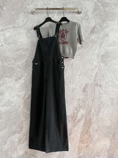 Prada Black Denim Wide-Leg Overalls Vintage Wash Jumpsuit 1 Prada Black Denim Wide-Leg Overalls Vintage Wash Jumpsuit