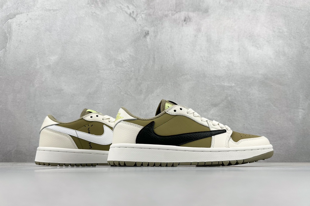 180 K Travis Scott x Air Jordan AJ1 Low Golf "Olive" TS联名倒钩高尔夫低帮6.0 FZ3124-200