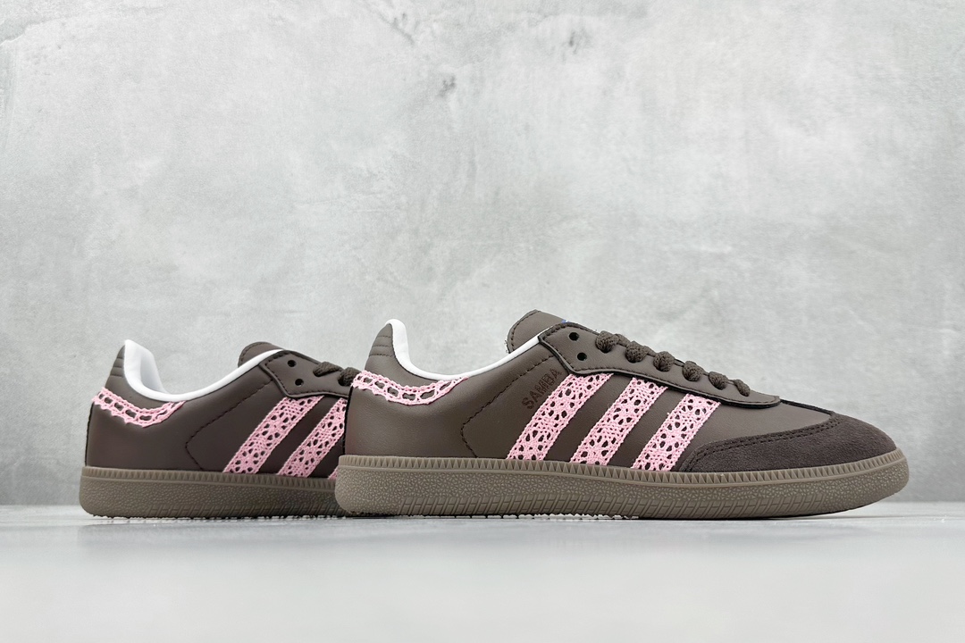 R Adidas Originals Samba Classic OG Samba Dance Shoes Second Generation Lace Brown Pink IG1024