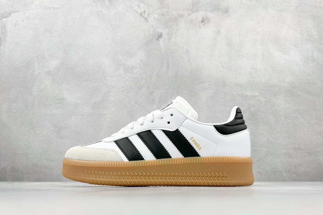 150 Adidas   Samba XLG 桑巴舞加大厚底版系列德训风百搭松糕休闲运动板鞋“白黑生胶底” IE1377