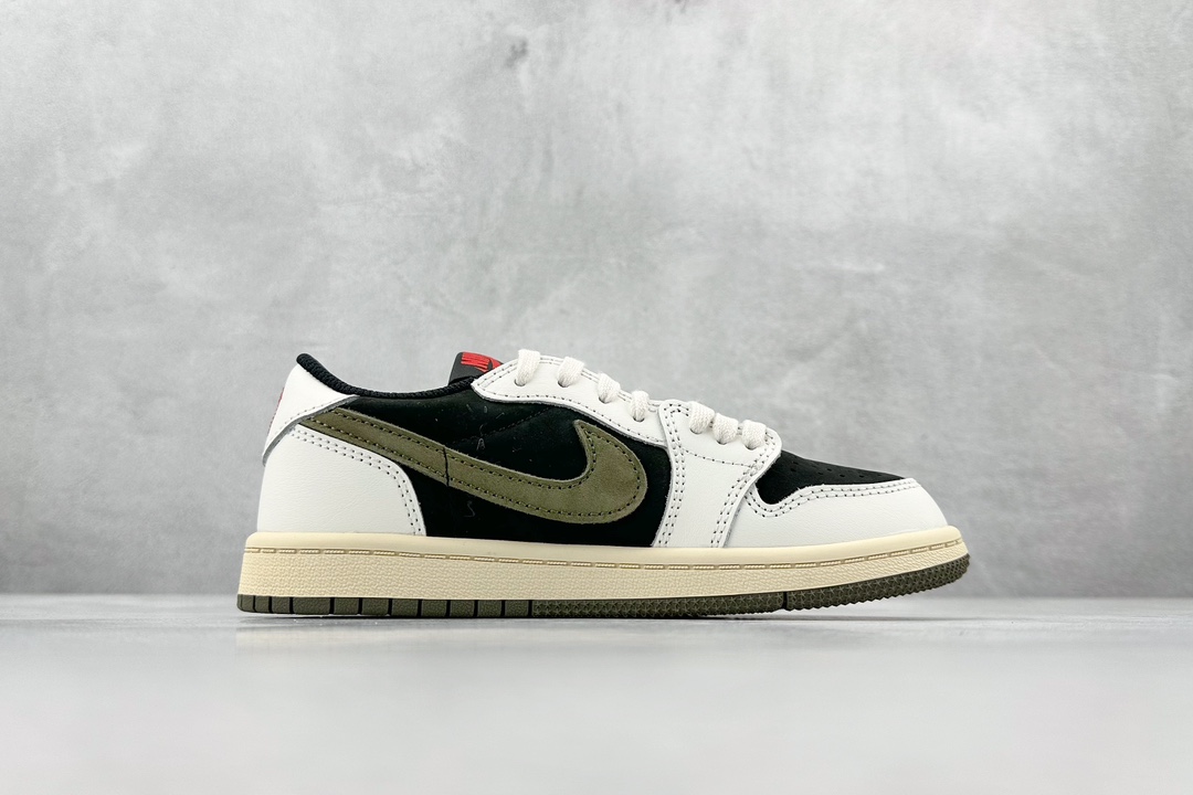 Travis Scott x Air Jordan AJ1 Low OG TS ”Olive” PS joint inverted hook low-top mid-length children's shoes DZ5909-106