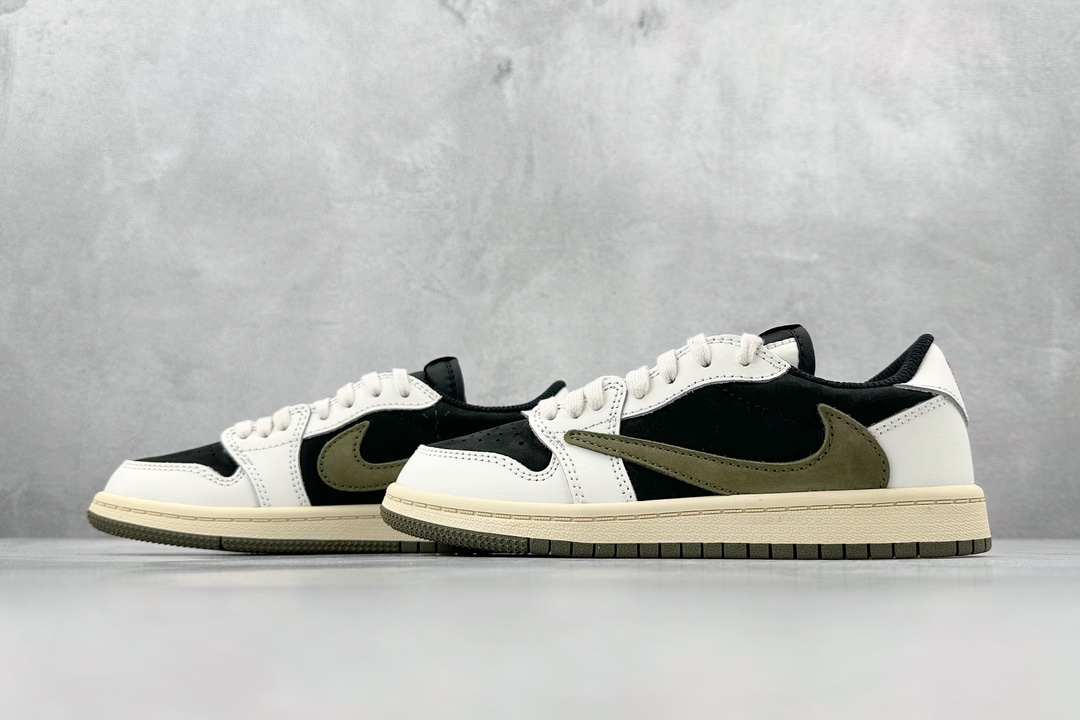 Travis Scott x Air Jordan AJ1 Low OG TS ”Olive” PS joint inverted hook low-top mid-length children's shoes DZ5909-106