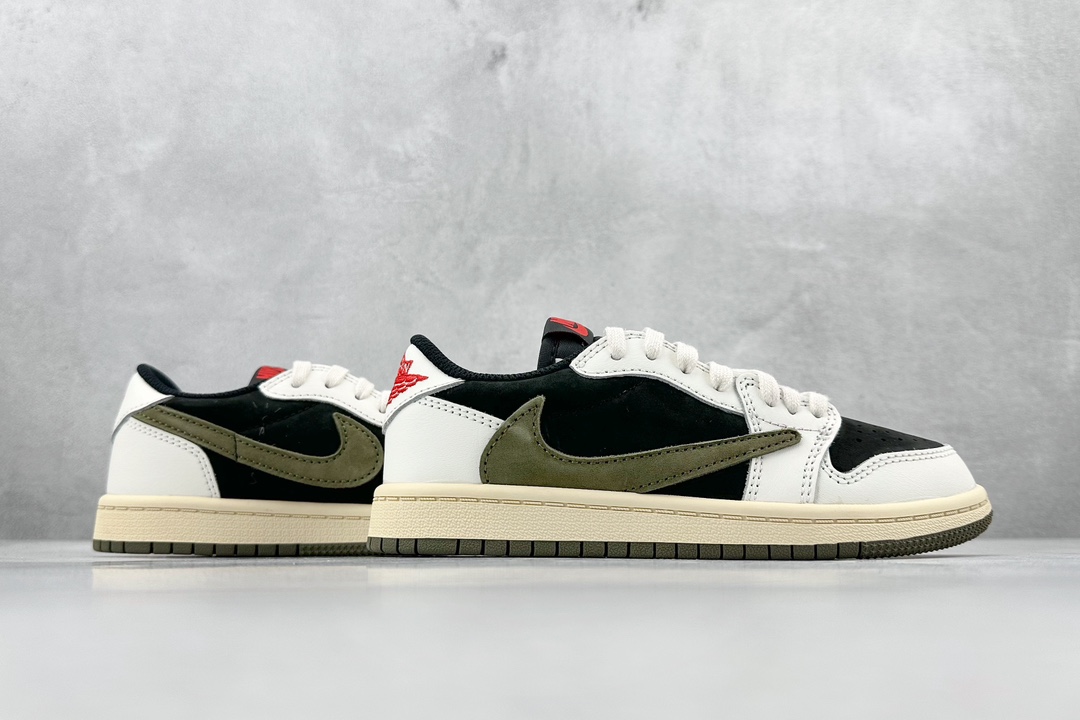 Travis Scott x Air Jordan AJ1 Low OG TS ”Olive” PS joint inverted hook low-top mid-length children's shoes DZ5909-106