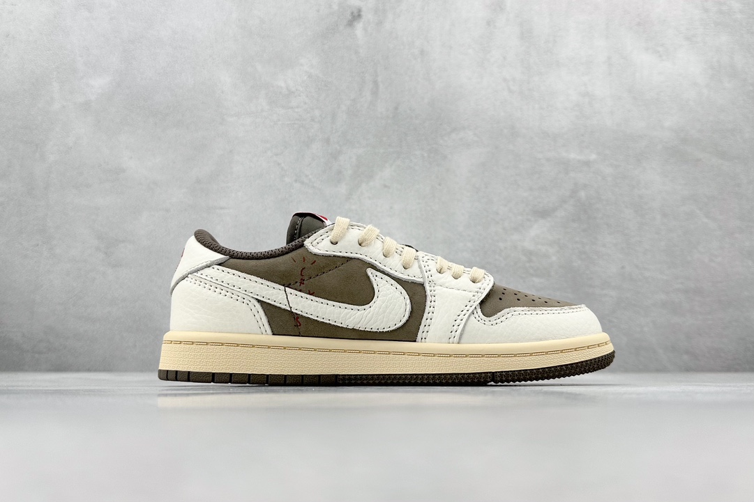 Travis Scott x Air Jordan AJ1 Low OG TS ”Olive” PS joint inverted hook low-top mid-top children's shoes DO5442-162