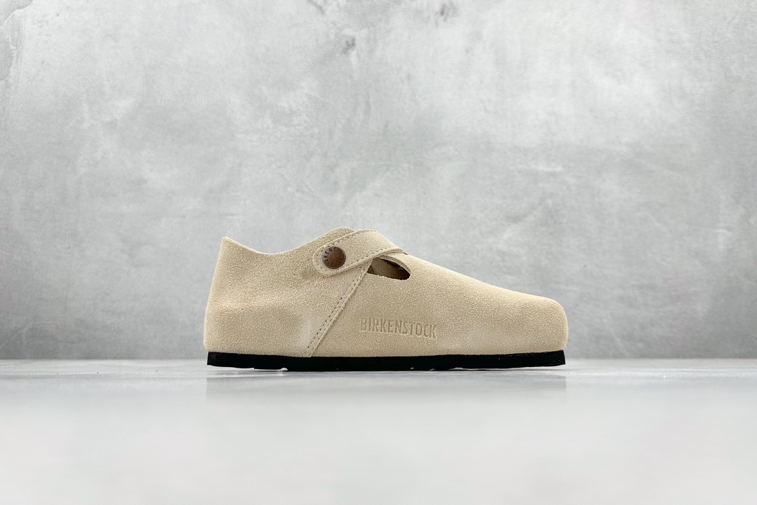 图片[2]-RA 童鞋 博肯Birkenstock 栗色 勃肯全包系列 勃肯伦敦系列低帮牛皮绒面革平底复古软木休闲鞋！！！-选品中心