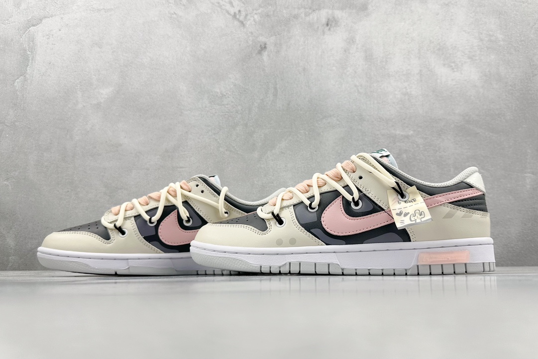 300 OW定制礼盒 Nike Dunk Low 粉红情郎 粉黄灰 FD1232-002