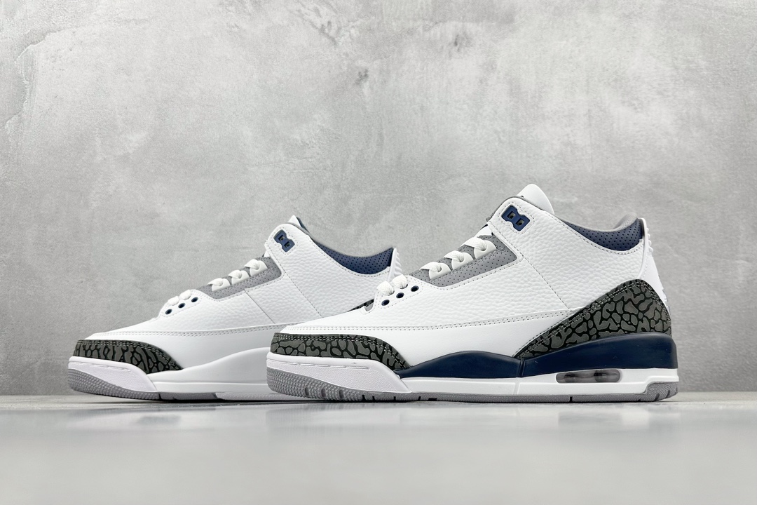 Air Jordan 3 Retro PE ”White Midnight Navy” Michael Jordan AJ3 mid-top basketball shoes ”White Midnight Blue Cracked” CT8532-140