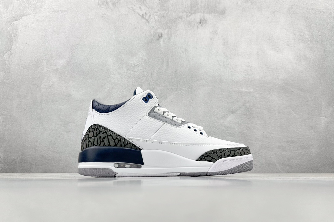 Air Jordan 3 Retro PE ”White Midnight Navy” Michael Jordan AJ3 mid-top basketball shoes ”White Midnight Blue Cracked” CT8532-140