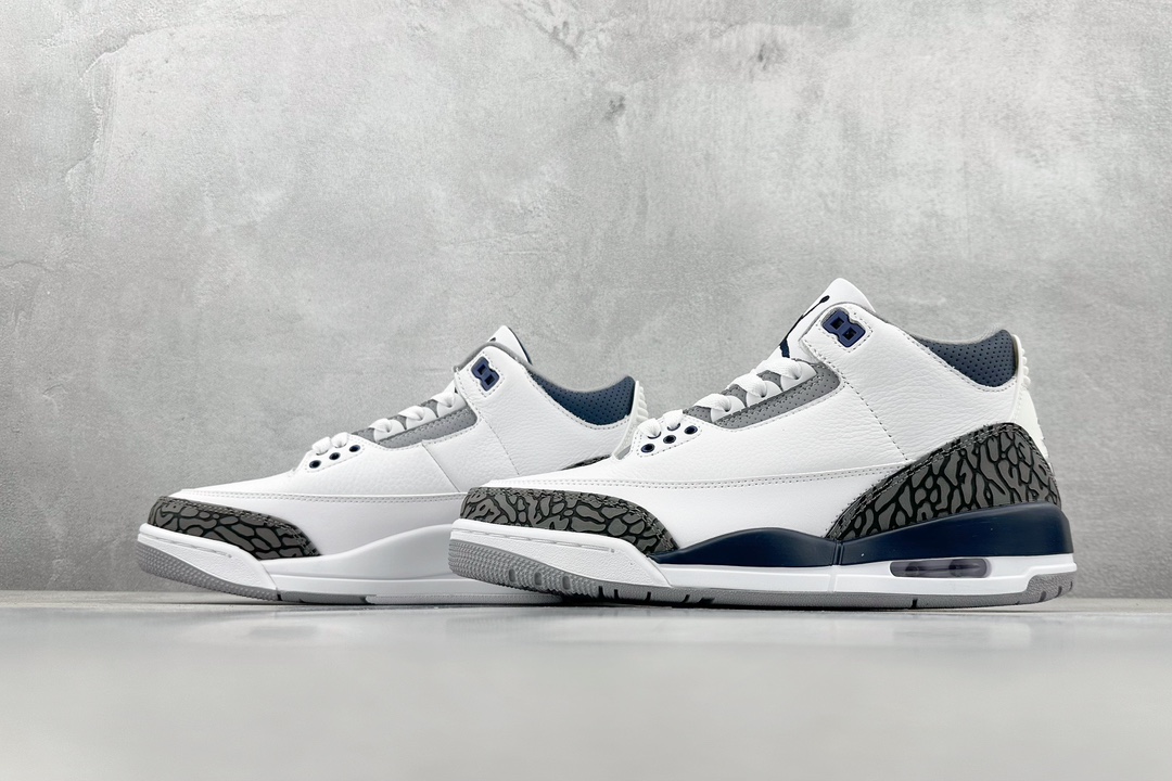 Air Jordan 3 Retro PE ”White Midnight Navy” Michael Jordan AJ3 mid-top basketball shoes ”White Midnight Blue Cracked” CT8532-140