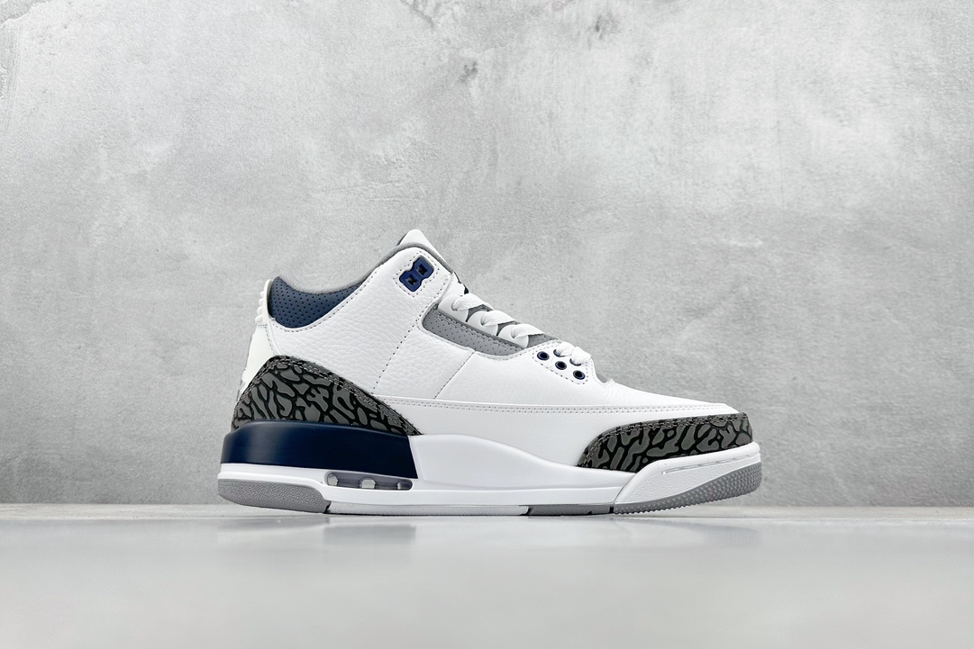 Air Jordan 3 Retro PE ”White Midnight Navy” Michael Jordan AJ3 mid-top basketball shoes ”White Midnight Blue Cracked” CT8532-140