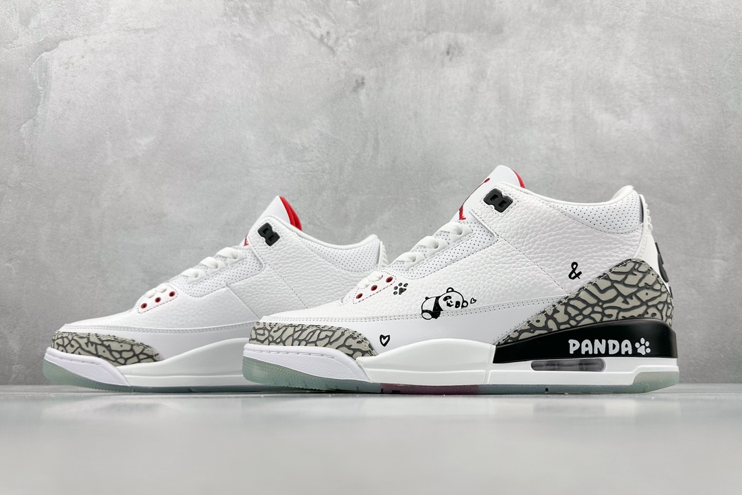 Air Jordan 3 Retro ”Lazy Panda” Chinese style special hand-painted / private customization 923096-101