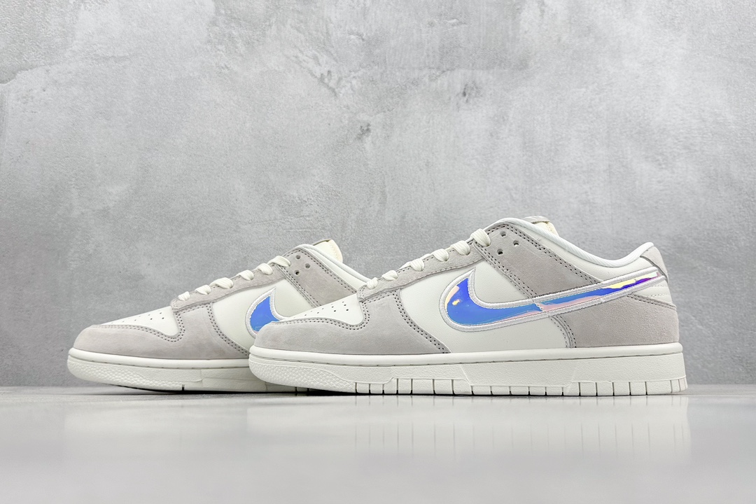 200 史诗级性价比 NIKE SB Dunk Low WMNS ”lridescent Swoosh” 米灰镭射勾 HF5074-133