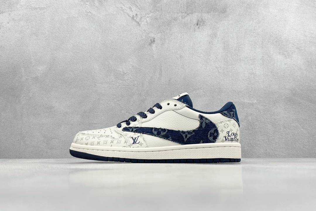 280 Travis Scott x Fragment Design x Air Jordan 1 Low OG SP AJ1 乔1 LV联名-牛仔蓝勾 低帮文化休闲板鞋 SJ2068-004