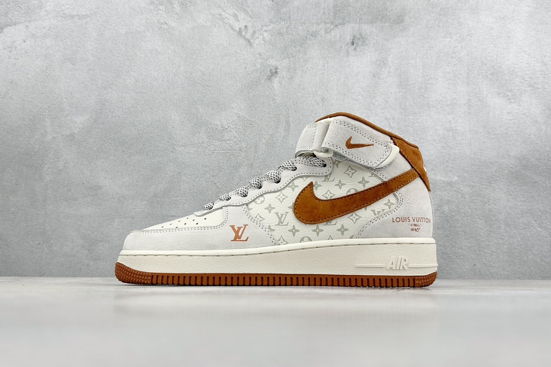 300 Nike Air Force 1 Mid 07 x Louis Vuitton 白棕印花 DQ7688-400