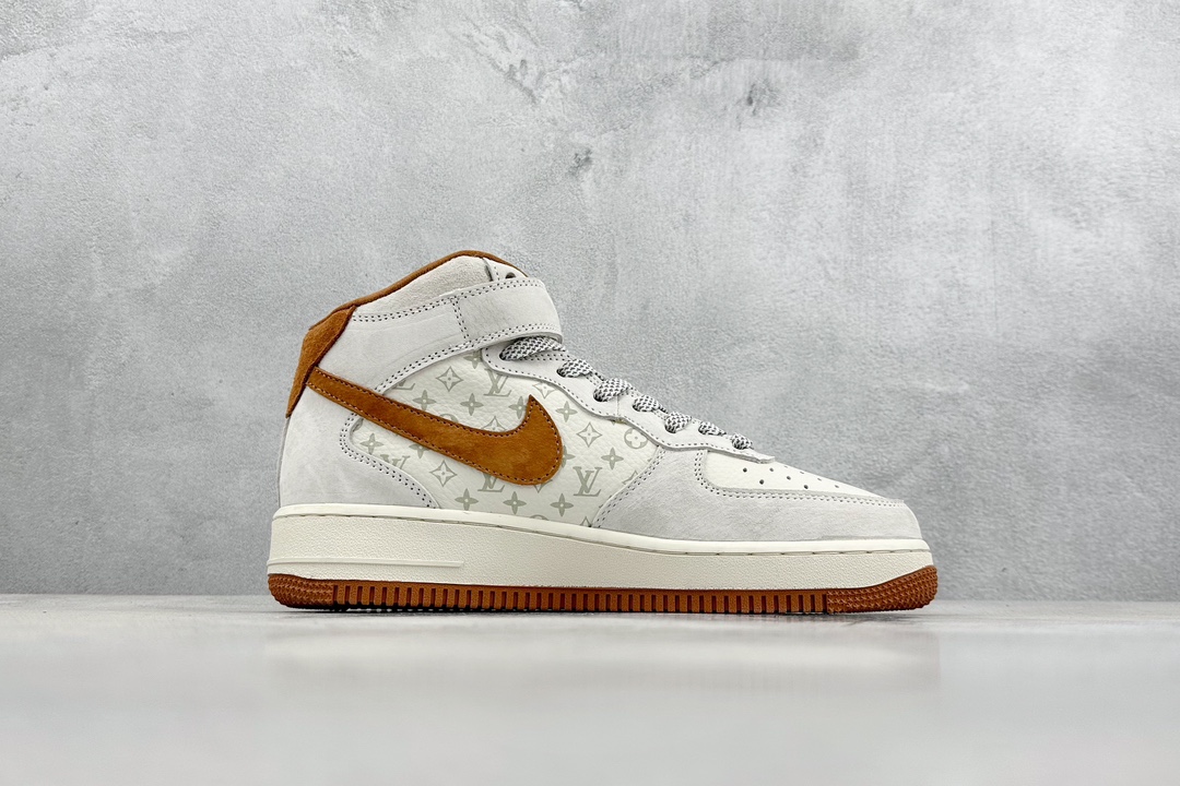 300 Nike Air Force 1 Mid 07 x Louis Vuitton 白棕印花 DQ7688-400