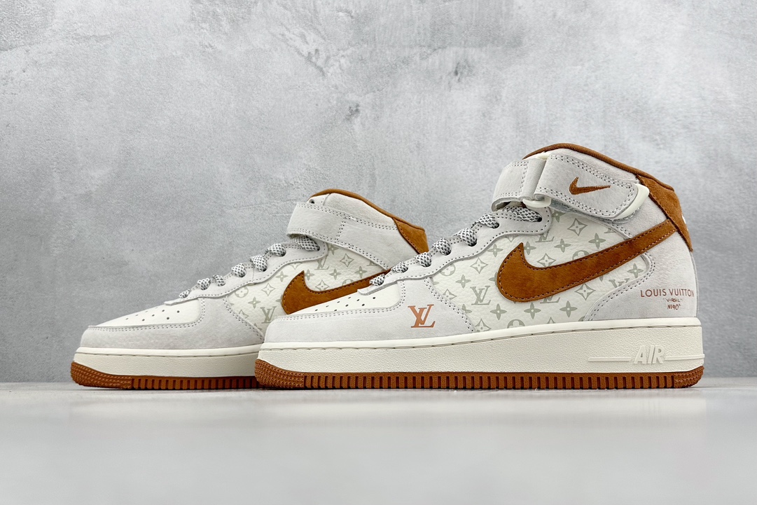 300 Nike Air Force 1 Mid 07 x Louis Vuitton 白棕印花 DQ7688-400