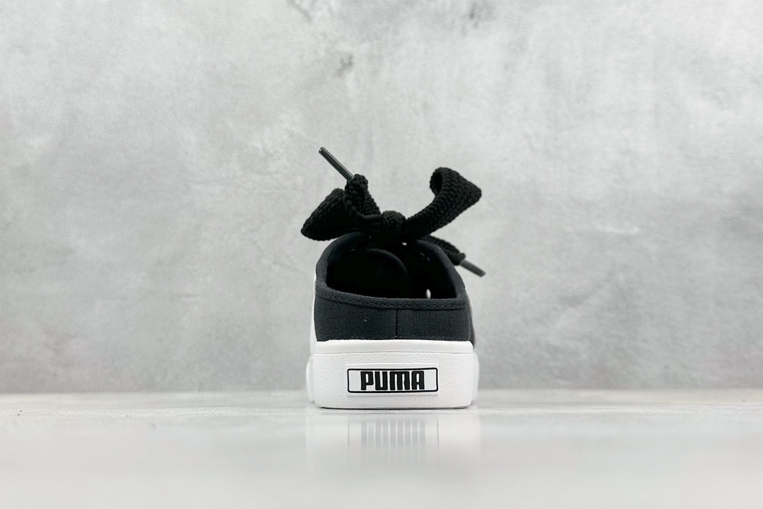 90 PUMA Bari Mule 夏季单品 彪马PUMA Bari Mule 一脚蹬休闲黑白蝴蝶结帆布鞋半拖板鞋 382331-02